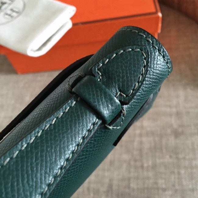 Malachite Epsom AAA Replica H**me5 Kelly Pochette Green Toned Purse