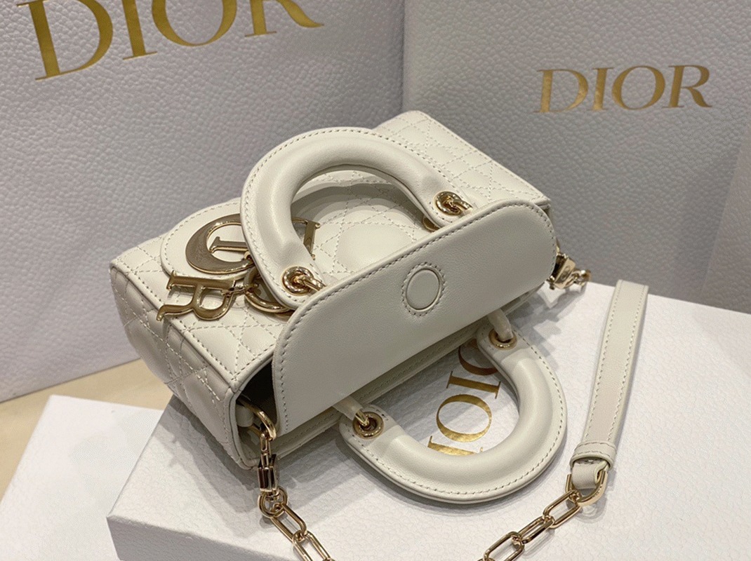 D10r Lady D-Joy Micro Bag Knockoff in White Cannage Lambskin
