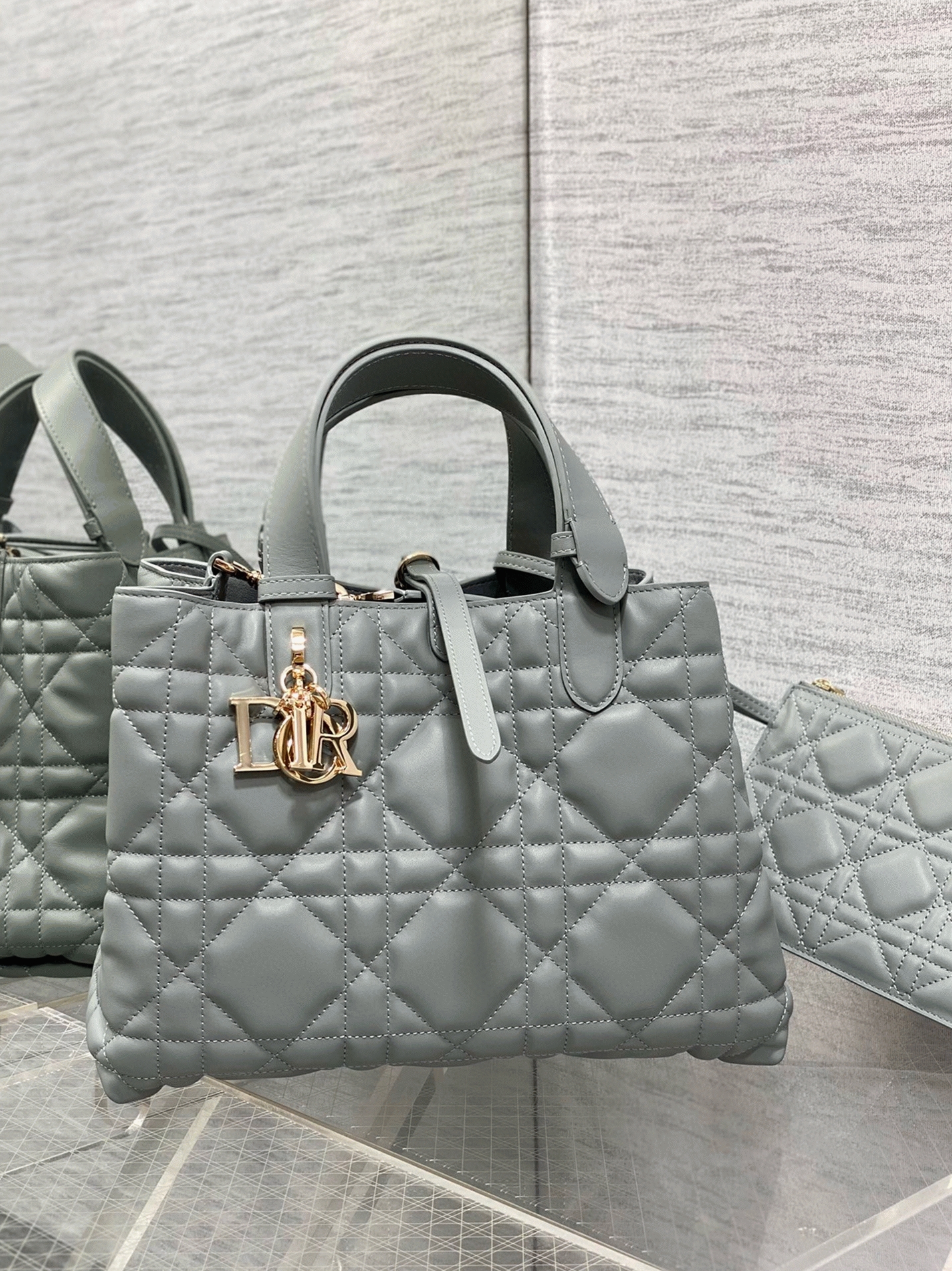 D10r Toujours Medium Bag Faux in Beige Macrocannage Calfskin