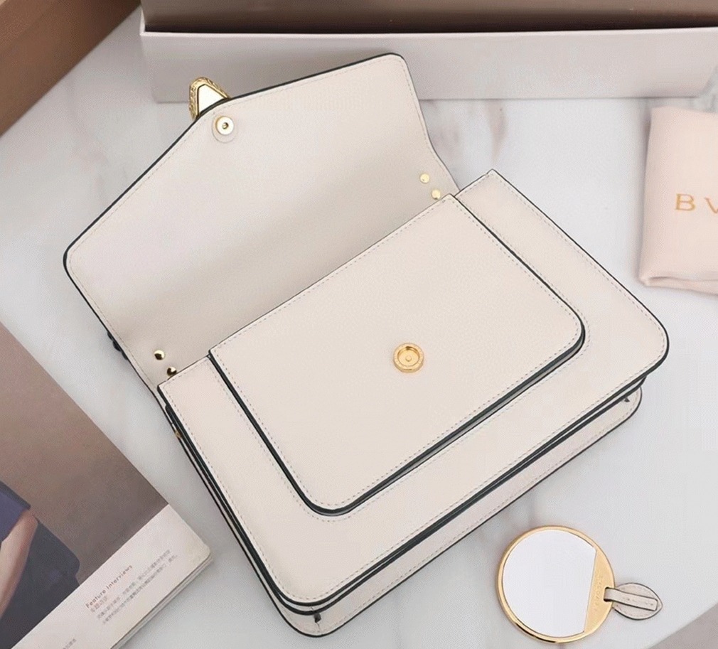 Fake Bv1g*ai Serpenti Forever Medium Crossbody Bag with Chain White