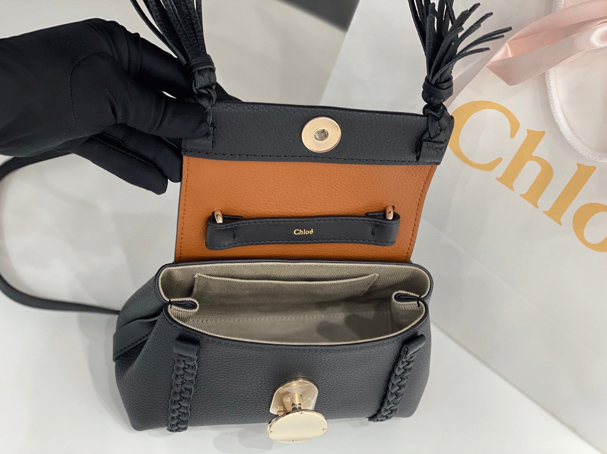 top quality fake Ch10e penelope mini shoulder bag in black grained calfskin