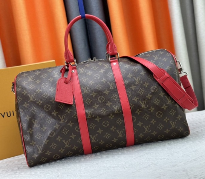 L0vis Vvtt0n Monogram Macassar Canvas Keepall Bandouliere 50 In Sari Red