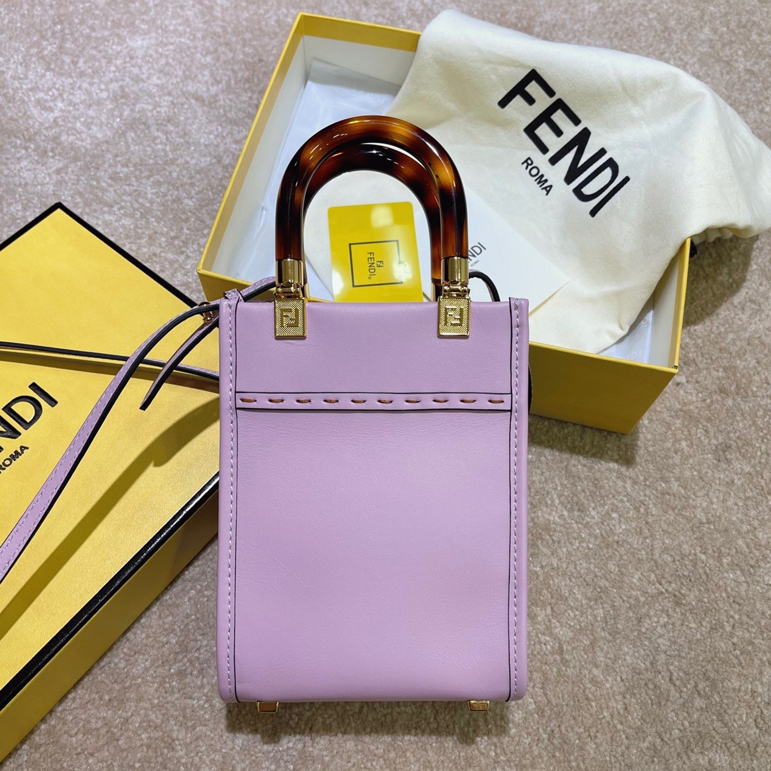 Top Quality Knockoff F**di Mini Sunshine Shopper Bag In Lilas Leather