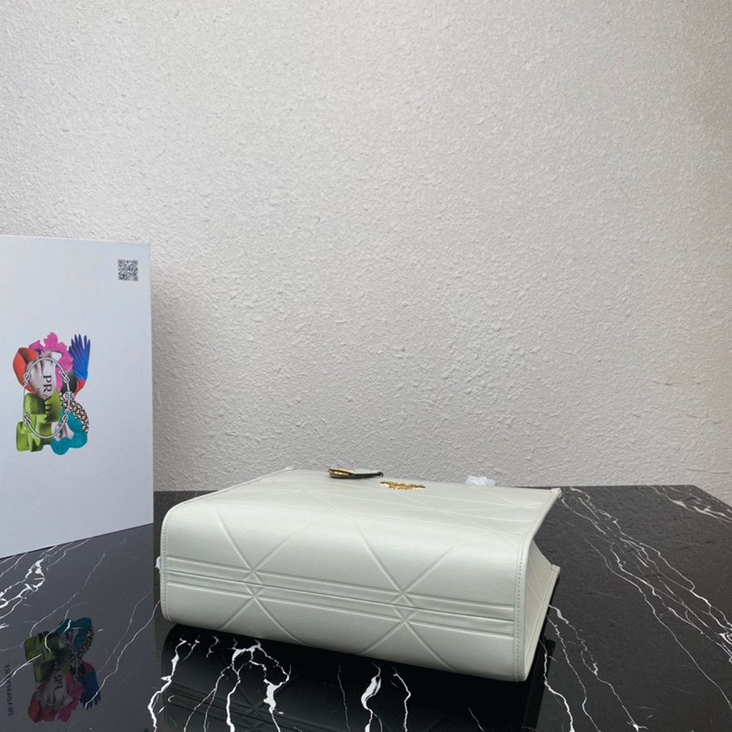 Pra*a Symbole Small Bag Replica with Topstitching in White