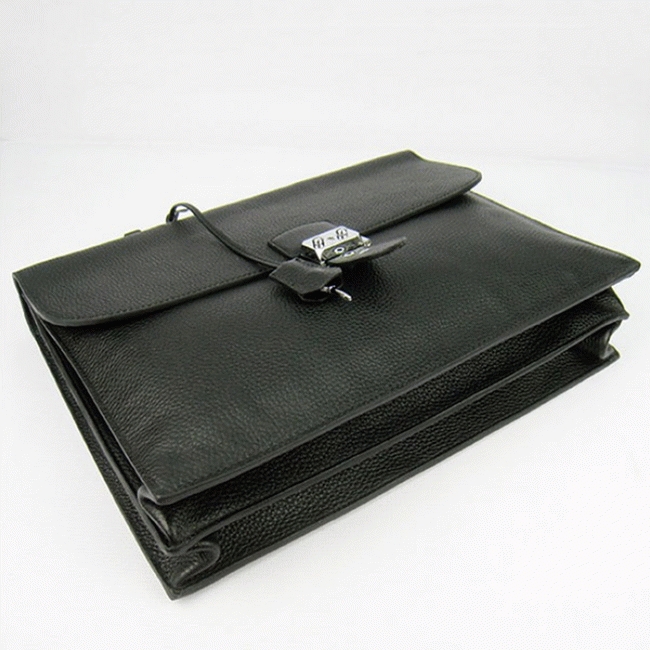 Black Calf Leather Replica H**me5 Sac A Depeches 38cm Briefcase