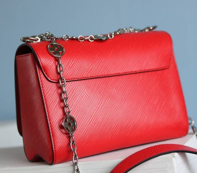 L0vis Vvtt0n Epi Leather Twist MM With Flowers Jewels Chain Bag In Red