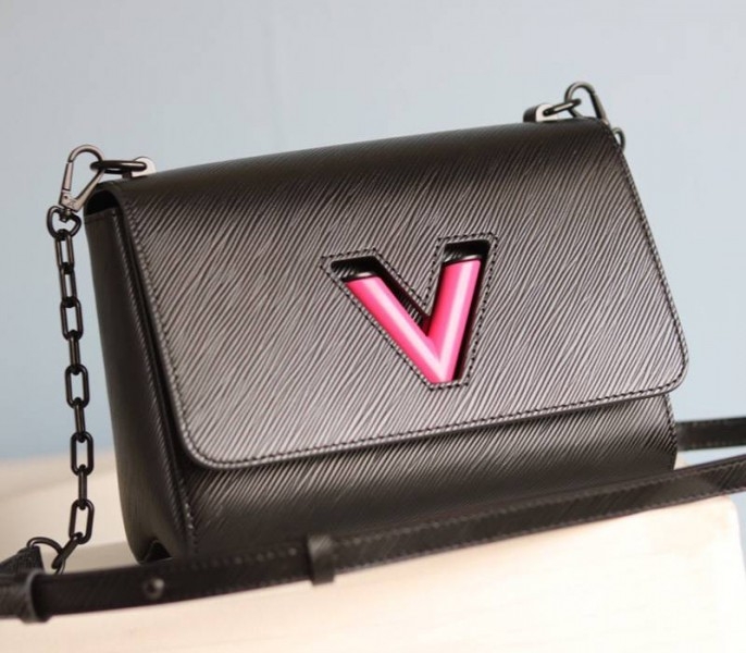 L0vis Vvtt0n Epi Leather Twist MM Bag With Black Vibrant Pink Twist Lock