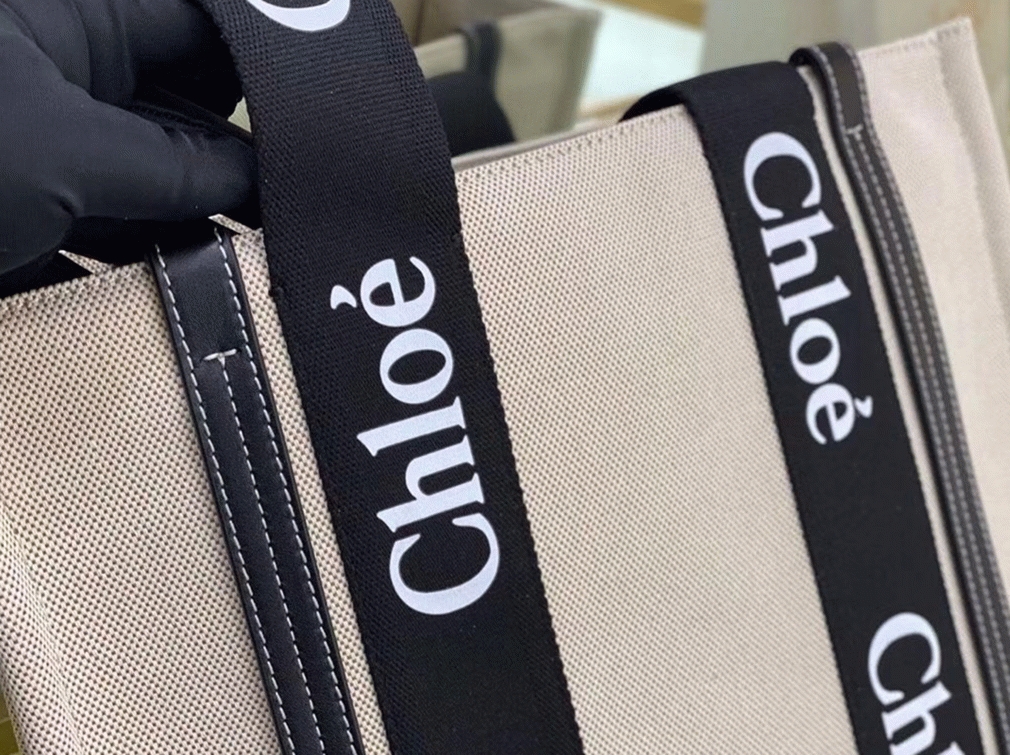top quality fake Ch10e large woody tote bag in canvas with black leather strips