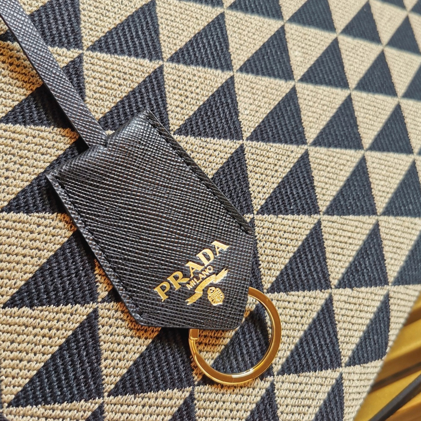Pra*a Symbole Small Bag Replica in Black/Beige Jacquard Fabric