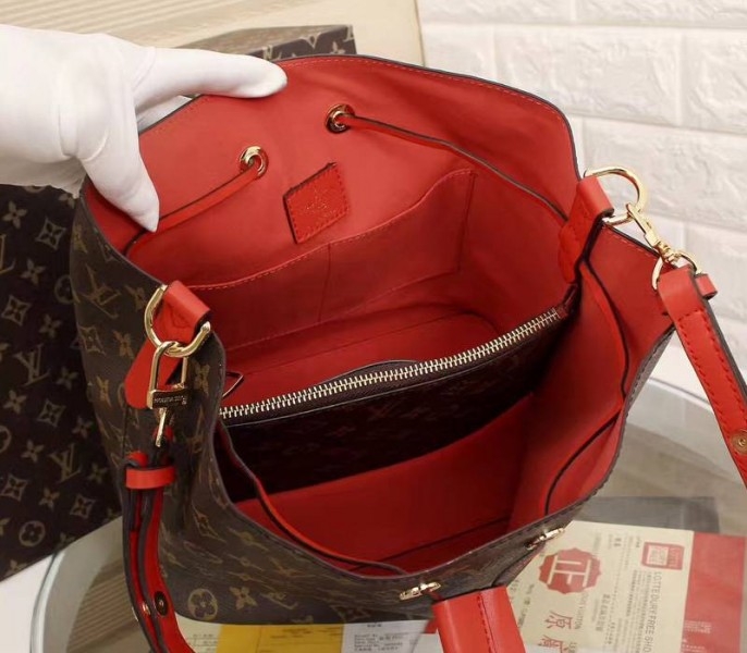 L0vis Vvtt0n Monogram Canvas NeoNoe MM Bag In Coquelicot
