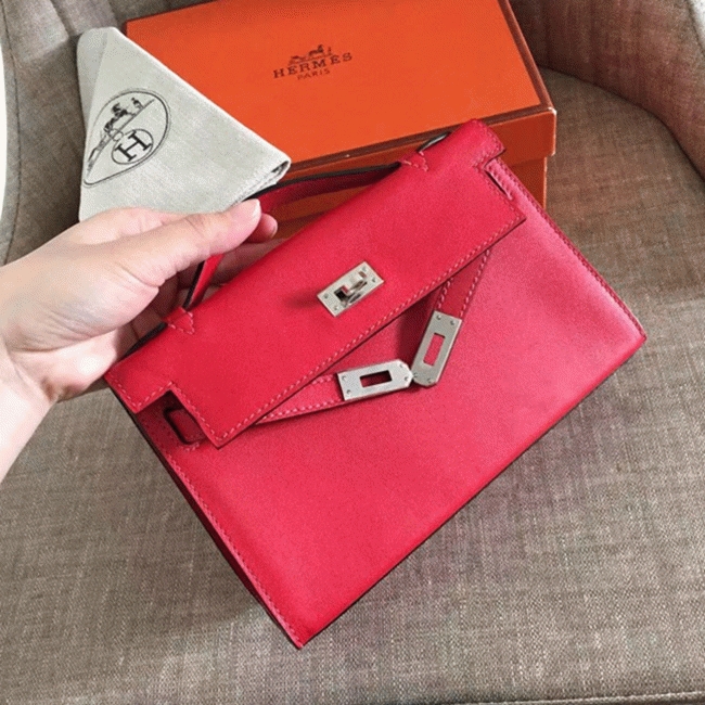 Red Swift Top Fake H**me5 Kelly Pochette Statement Clutch