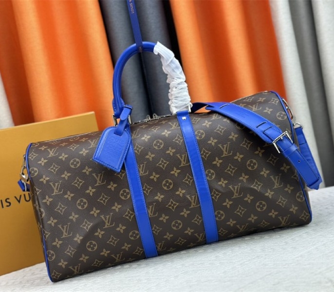 L0vis Vvtt0n Monogram Macassar Canvas Keepall Bandouliere 50 In Indigo Blue