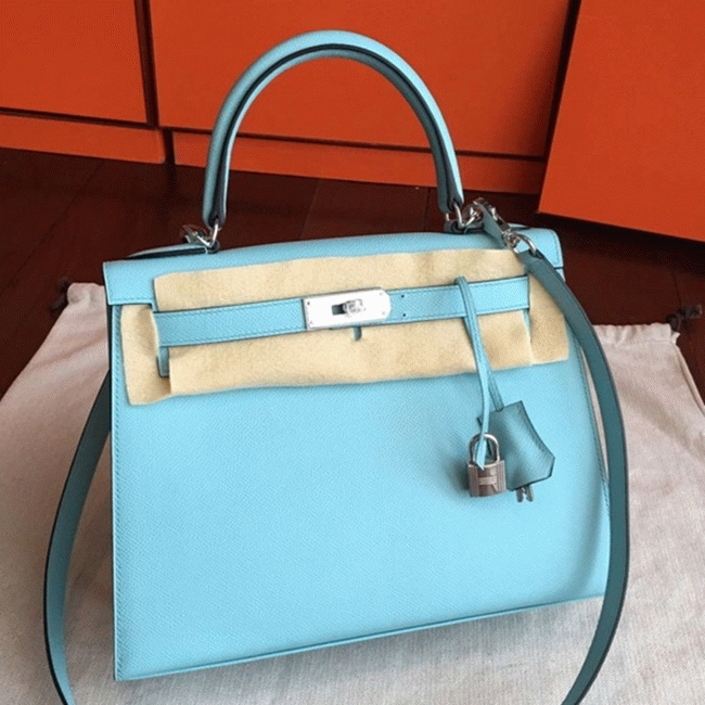 Blue Atoll Epsom Replica H**me5 Kelly Sellier 28cm Vibrant Purse