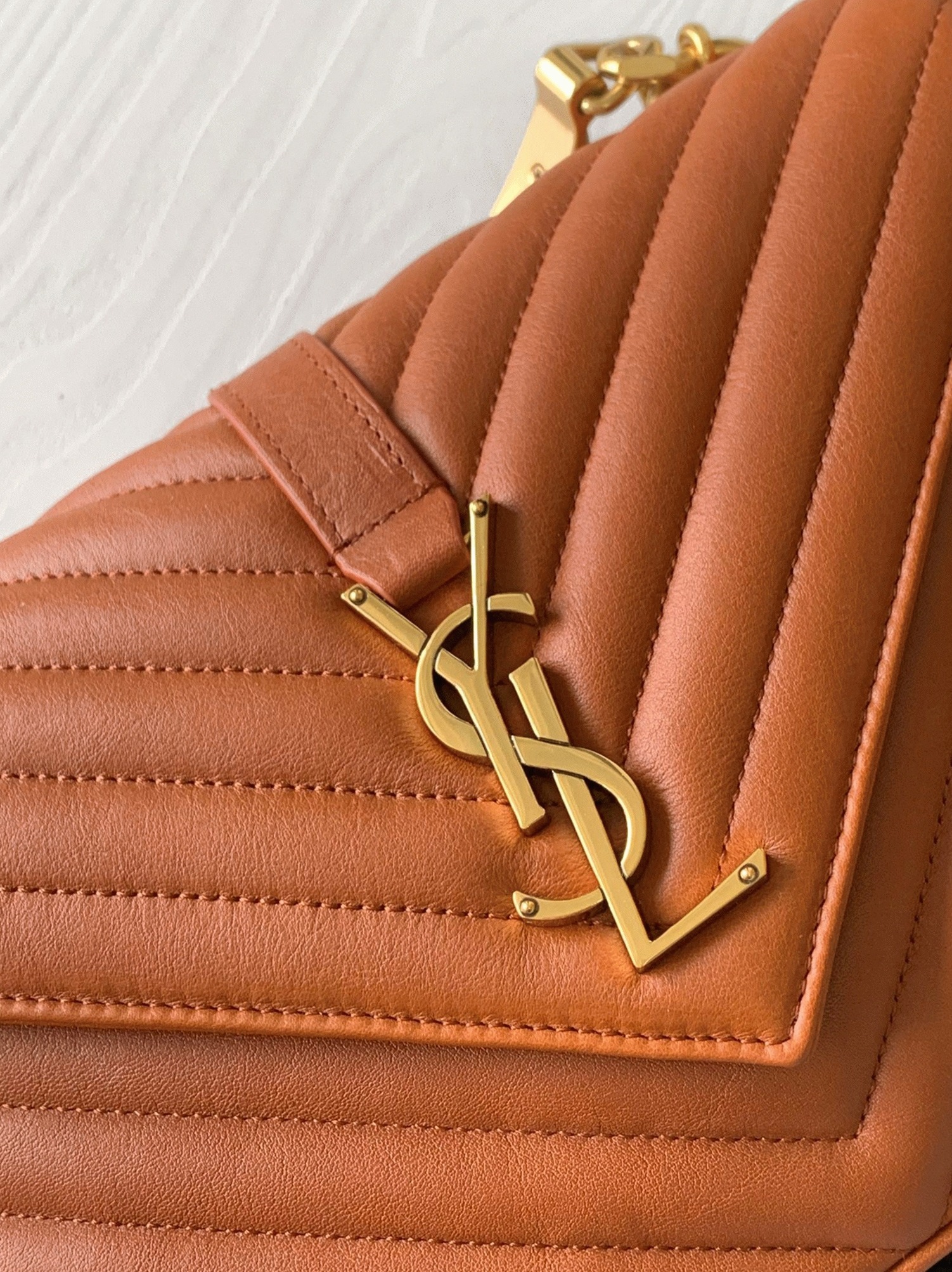 Fake Sa1nt Lau*nt College Medium Chain Bag Brown