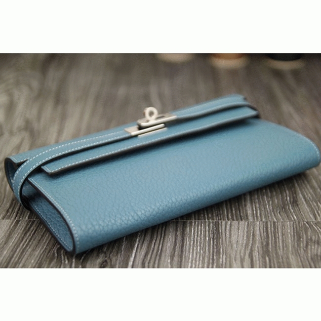 Jean blue knockoff H**me5 Kelly Longue wallet