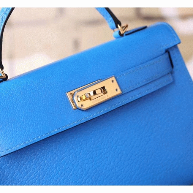 Blue Hydra Chevre Replica H**me5 Kelly 20cm Petite Handbag