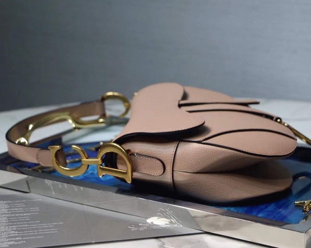 D10r Saddle Bag Fake in Blush Grained Calfskin