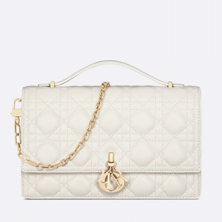 D10r Miss D10r Top Handle Bag Replica in White Cannage Lambskin
