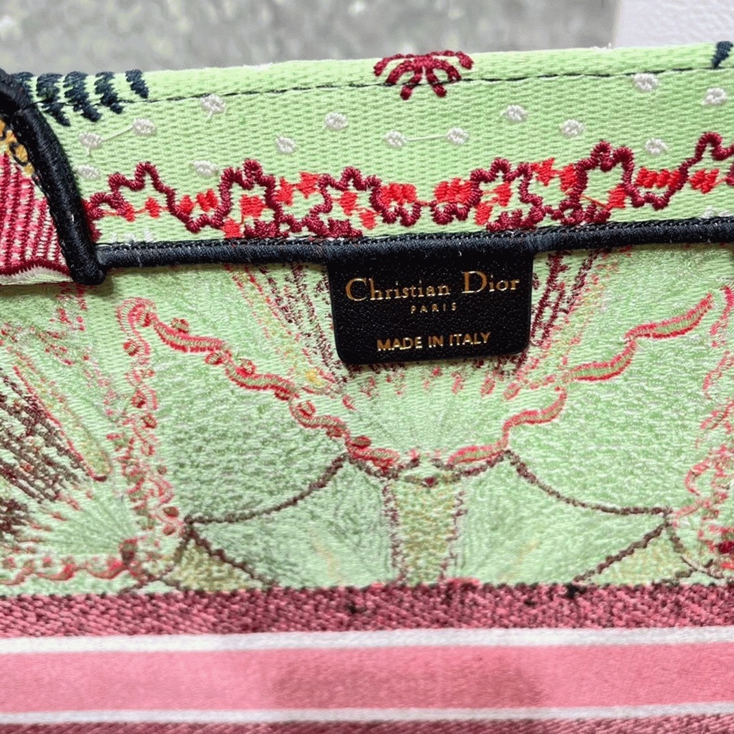 D10r Large Book Tote Bag Fake in Multicolor Lights Embroidery