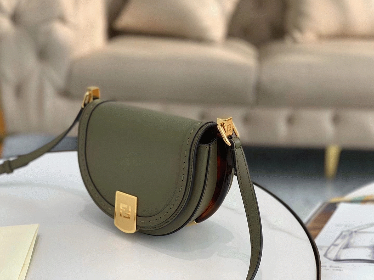 Top Quality Knockoff F**di Moonlight Saddle Bag In Green Calfskin
