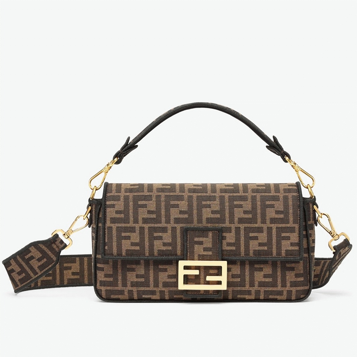 Top Quality Fake F**di Large Baguette Bag In Brown FF Jacquard Fabric