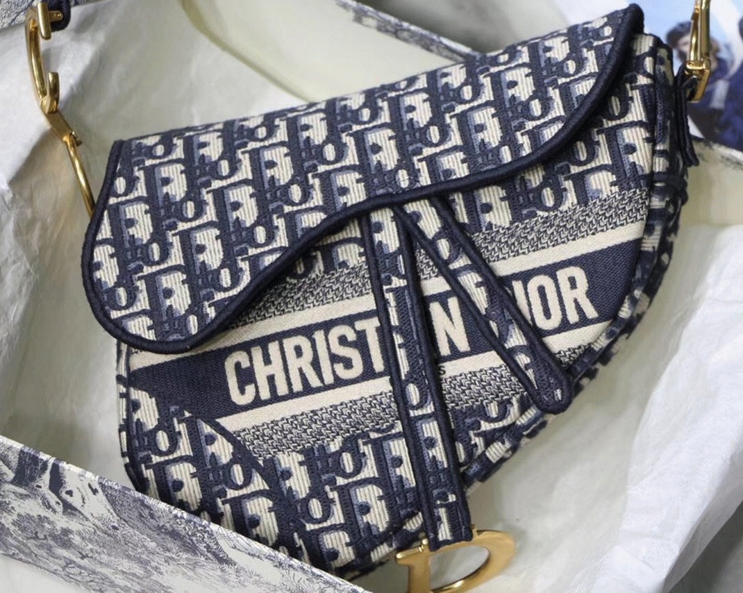 D10r Saddle Bag Replica in Blue D10r Oblique Embroidery