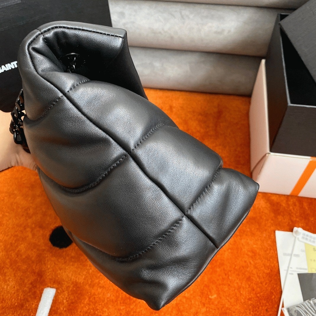 Sa1nt Lau*nt Puffer Medium Chain Bag All Black Lambskin