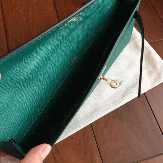 Malachite Epsom Fake H**me5 Kelly Cut Clutch Fashion Purse