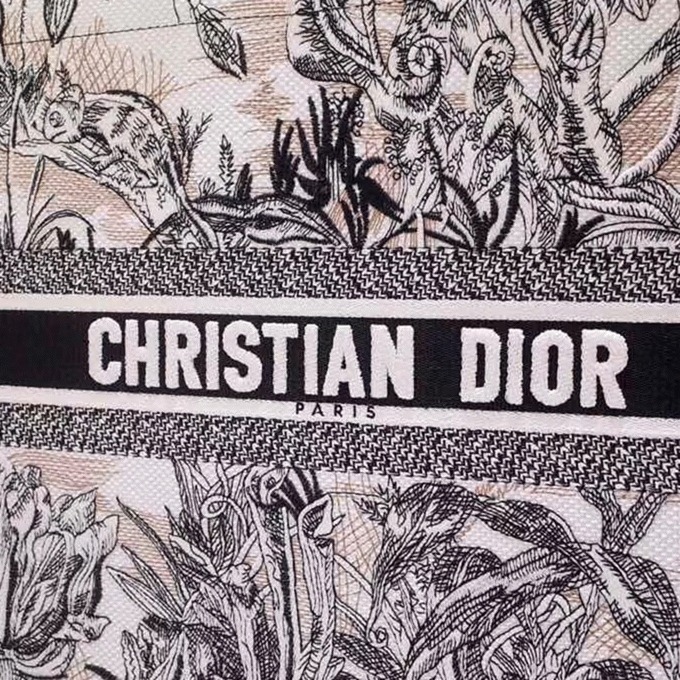 D10r Large Book Tote Bag Fake in Toile de Jouy Carnivora Motif