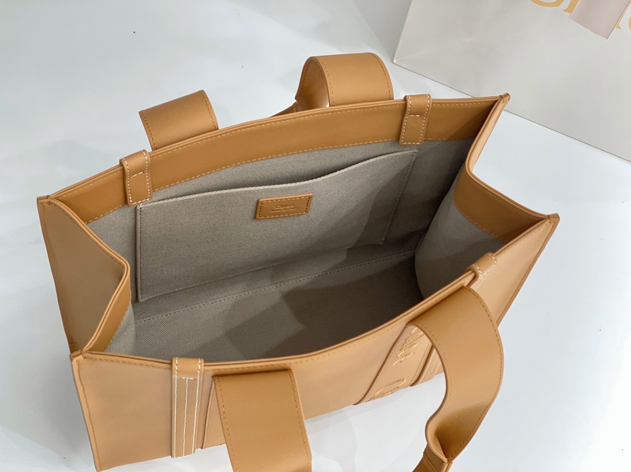 top quality knockoff Ch10e woody medium tote bag in beige calfskin