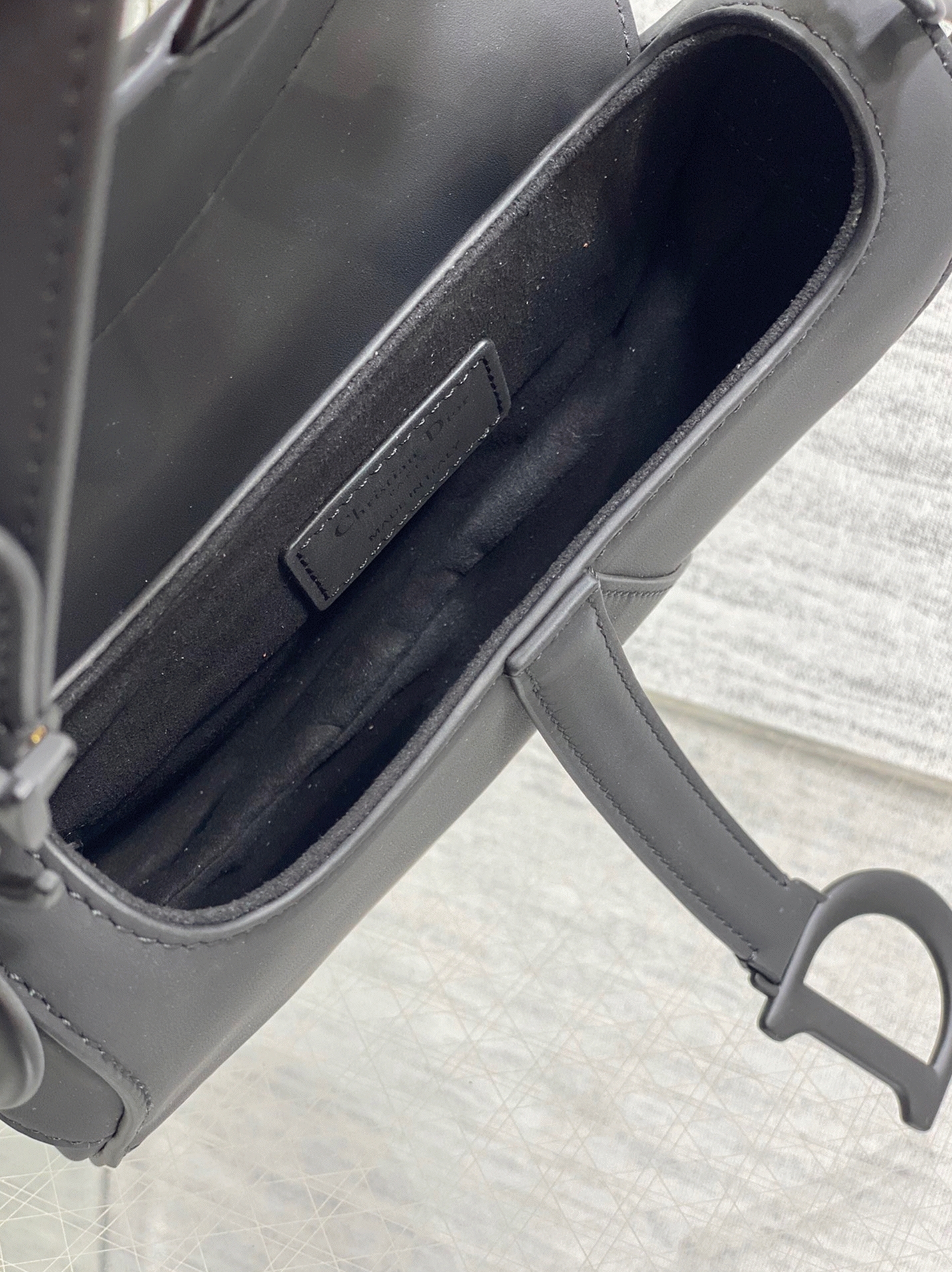 D10r Mini Saddle Bag Replica with Strap in Black Ultramatte Calfskin