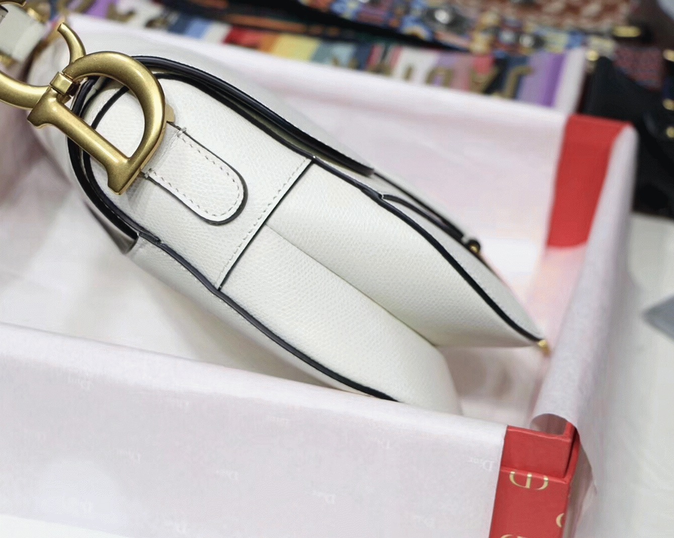 D10r Saddle Bag Replica in White Grained Calfskin