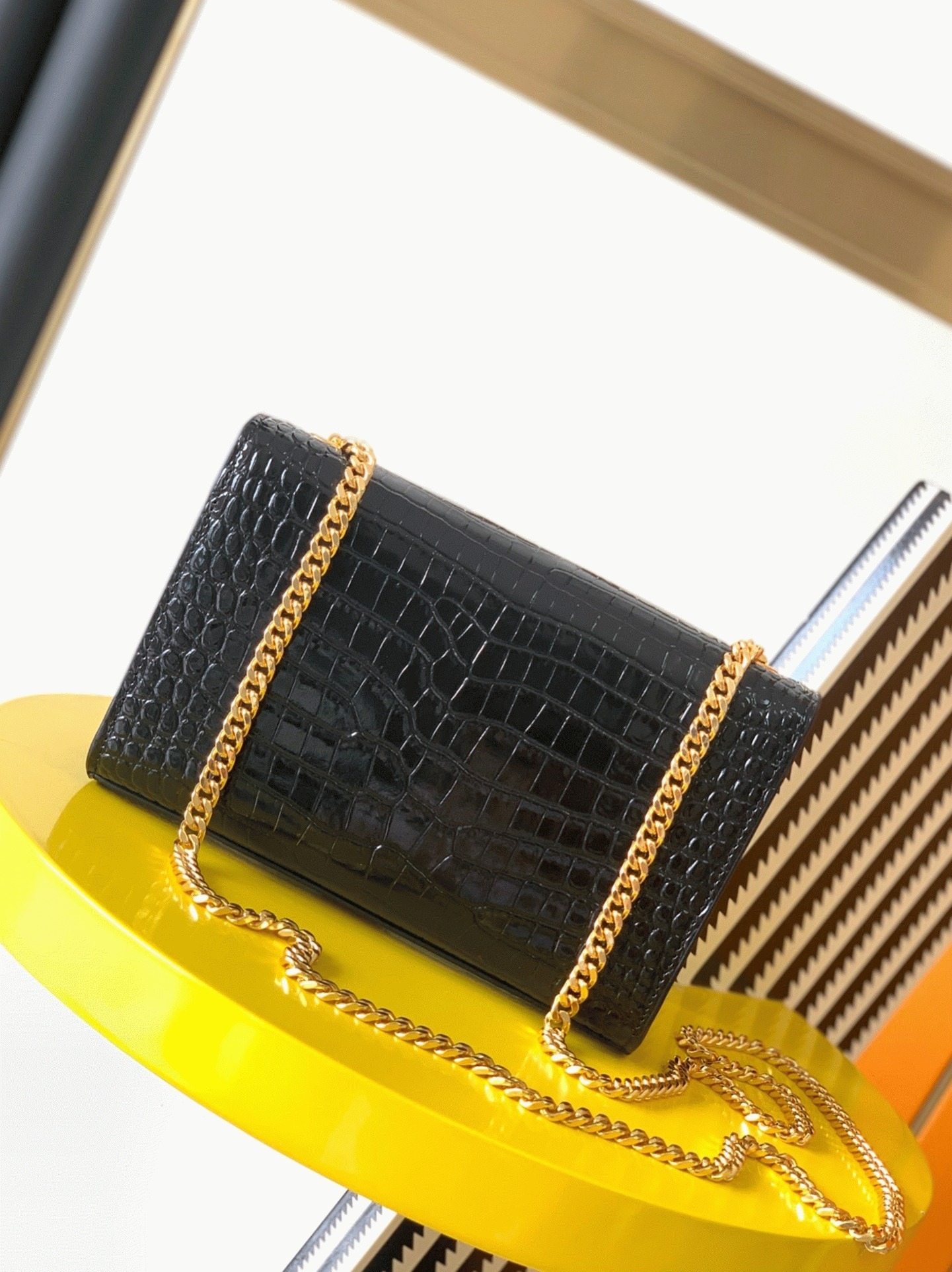 Replica Sa1nt Lau*nt Kate Small Tassel Bag Black Crocodile-embossed Leather