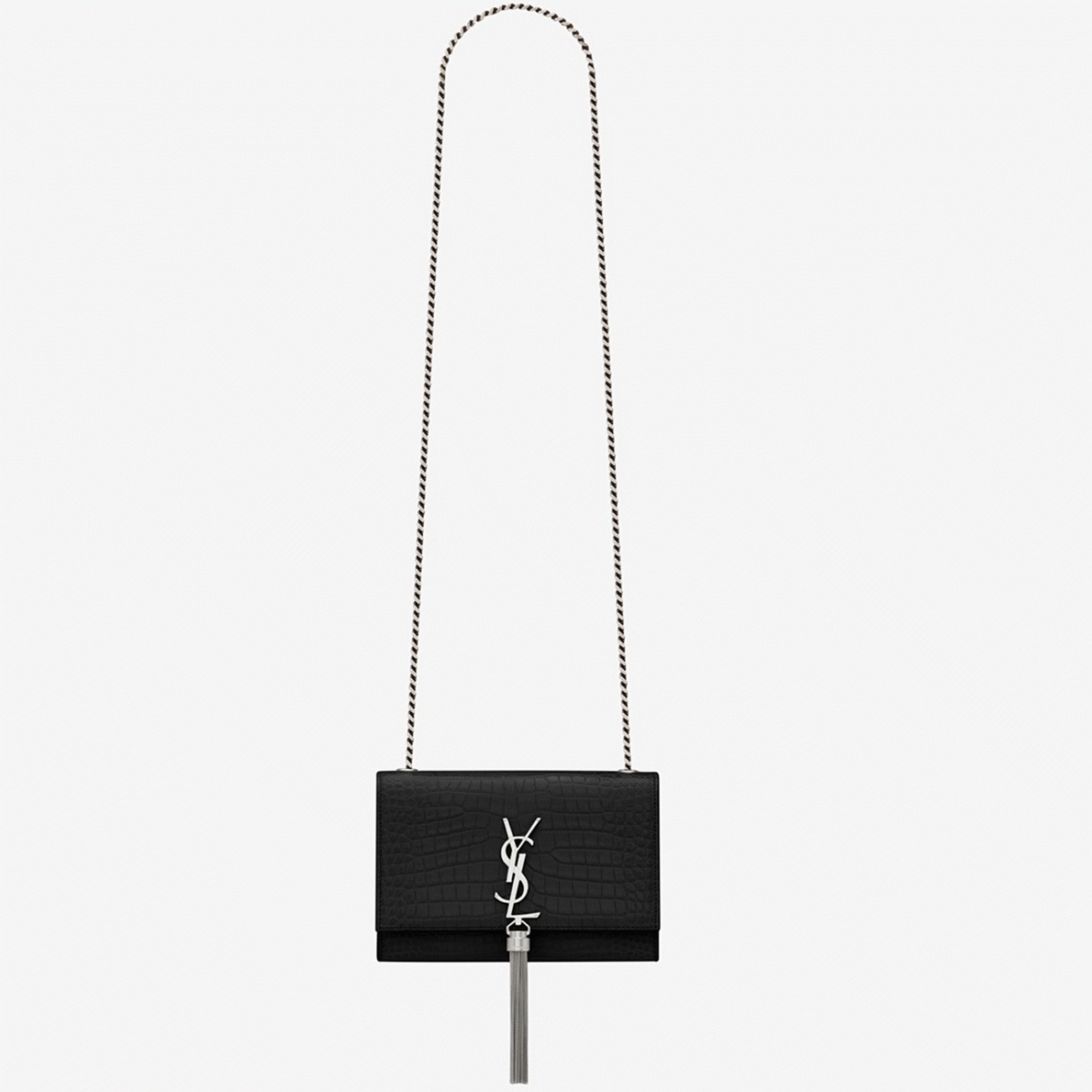 Fake Sa1nt Lau*nt Kate Small Tassel Bag Noir Crocodile-embossed Leather