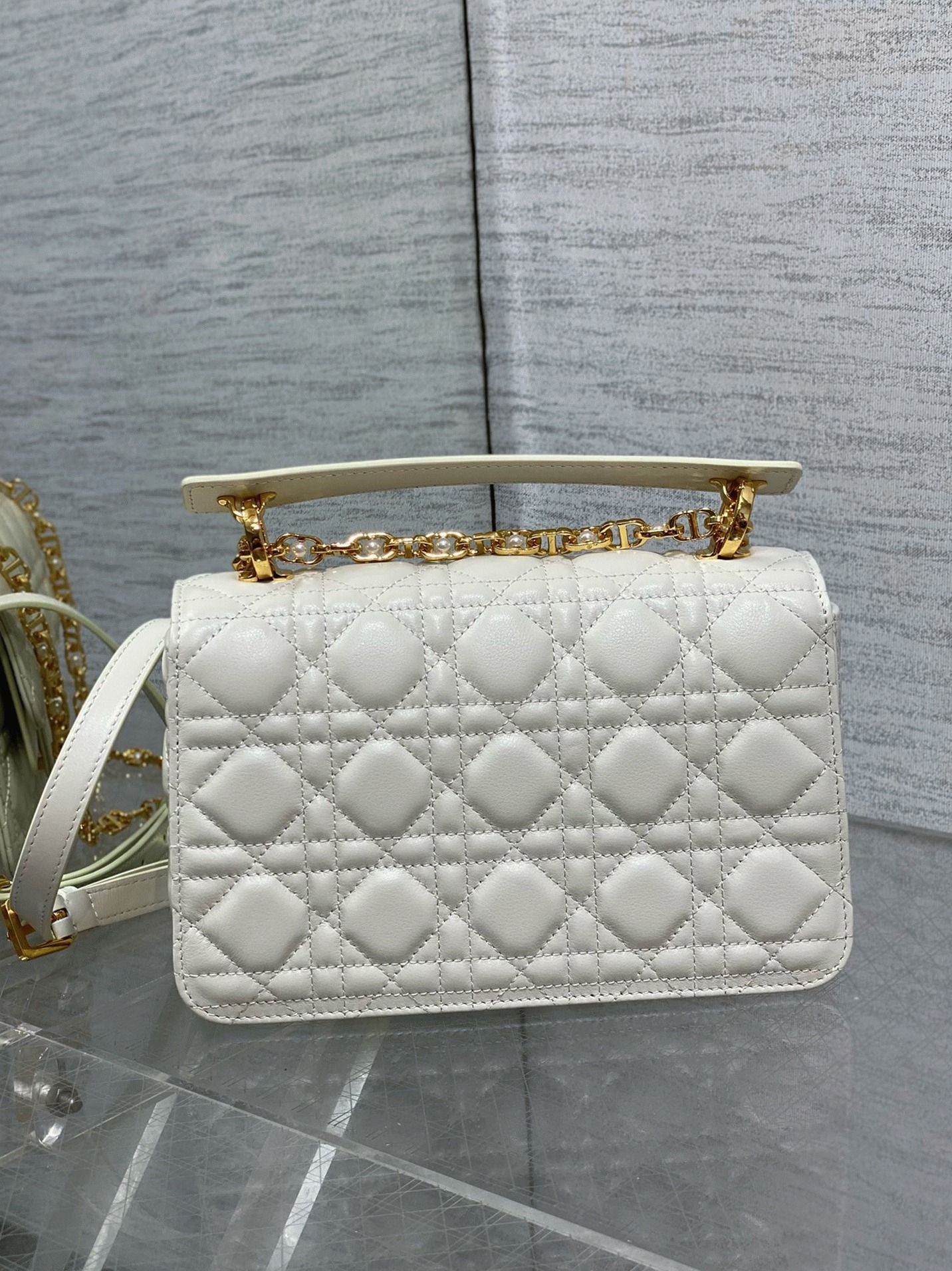 D10r Small Jolie Top Handle Bag Replica in White Cannage Calfskin