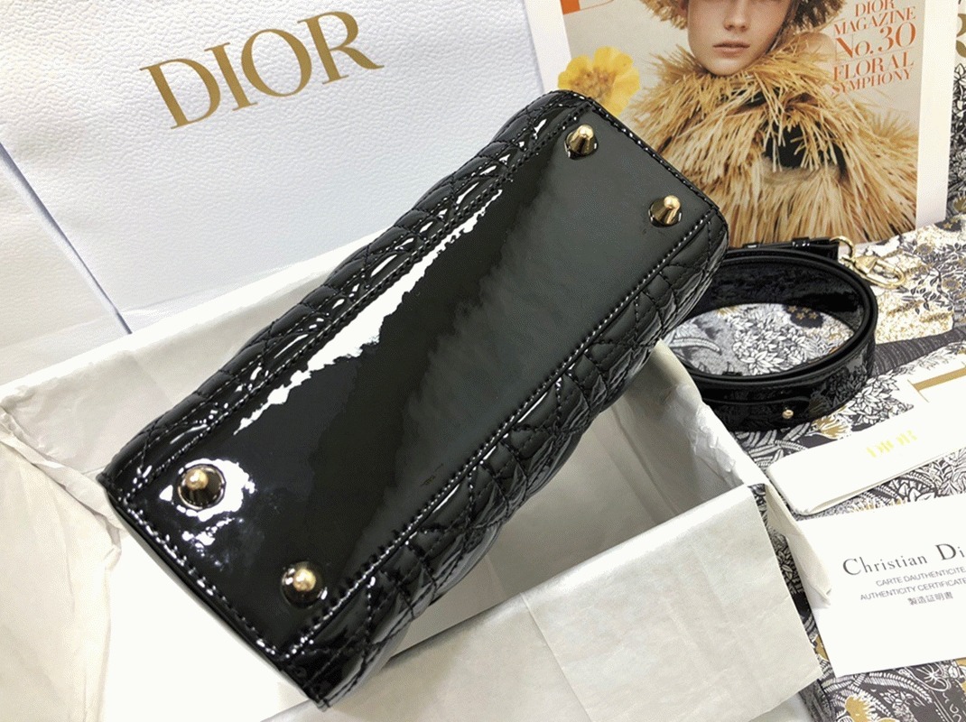 D10r Small Lady D10r Bag Knockoff in Black Patent Cannage Calfskin