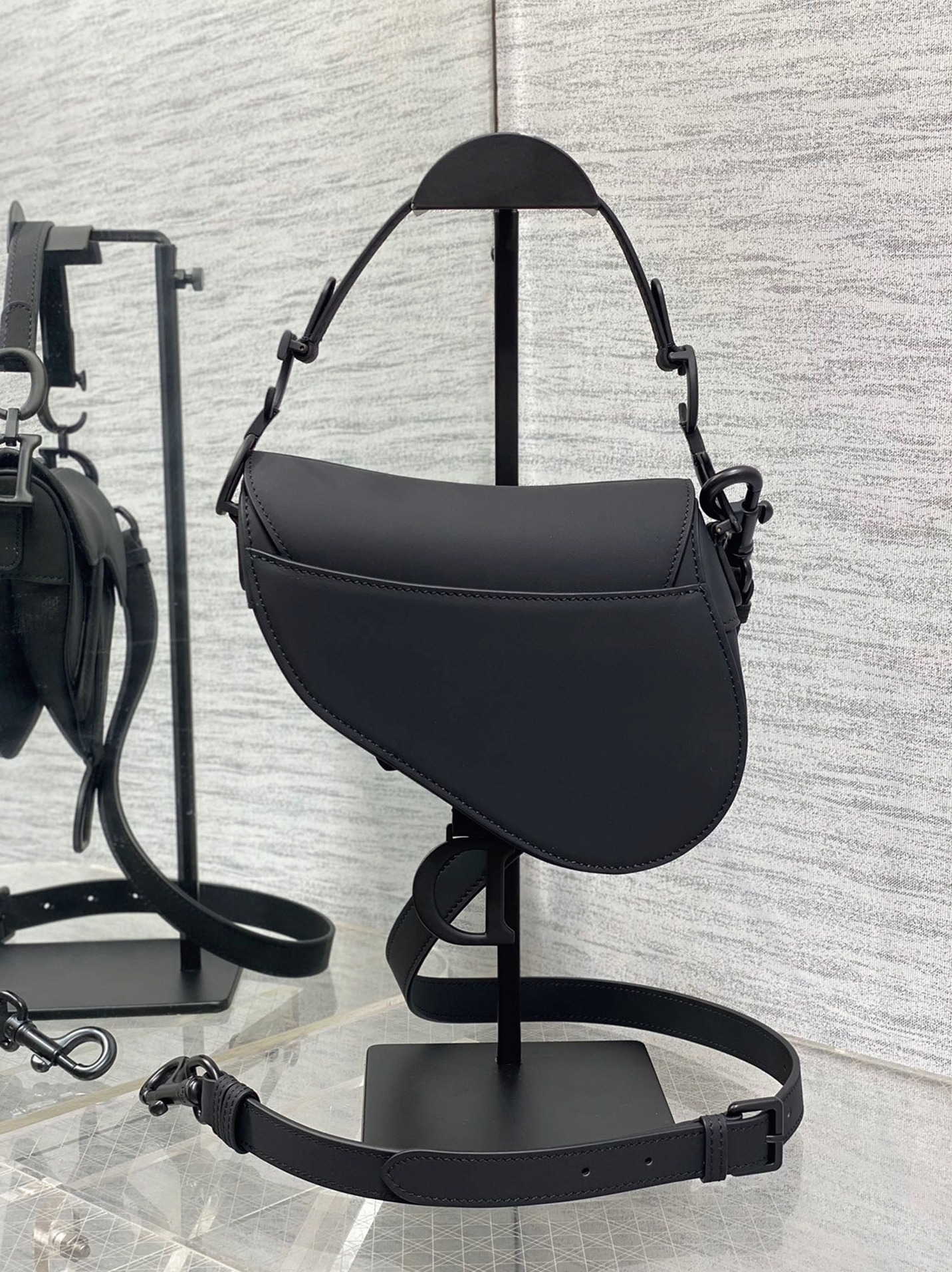 D10r Mini Saddle Bag Replica with Strap in Black Ultramatte Calfskin