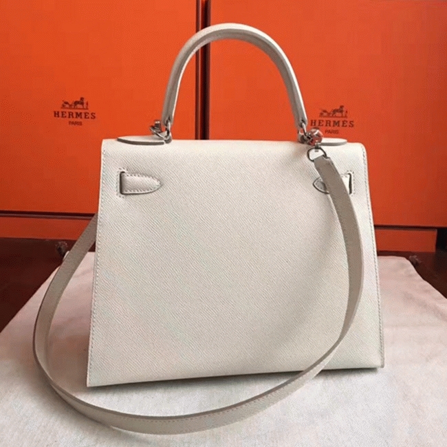 White Epsom Knockoff H**me5 Kelly Sellier 28cm Structured Handbag