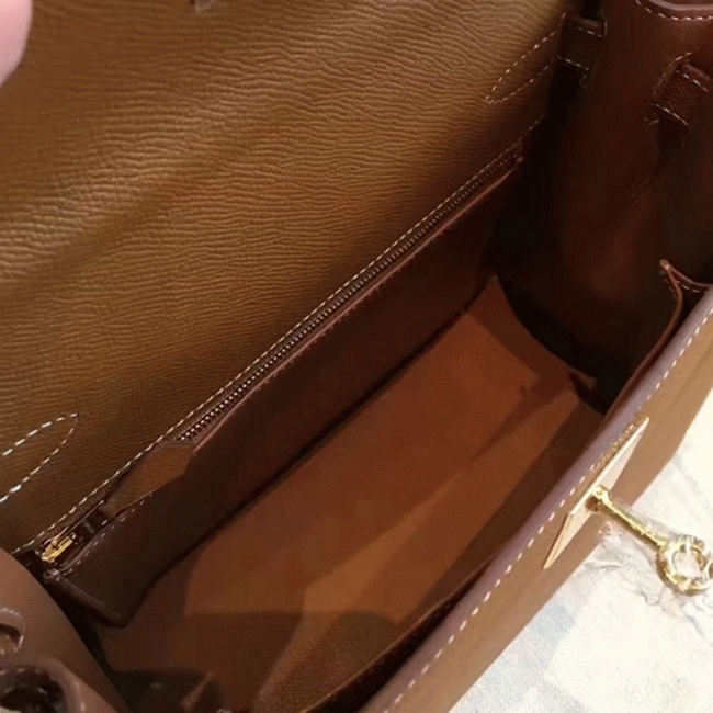 Brown Epsom Faux Luxury H**me5 Kelly Sellier 28cm Elegant Purse