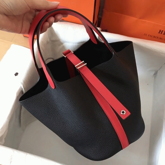 High quality bicolor black replica H**me5 Picotin Lock 22cm handbag