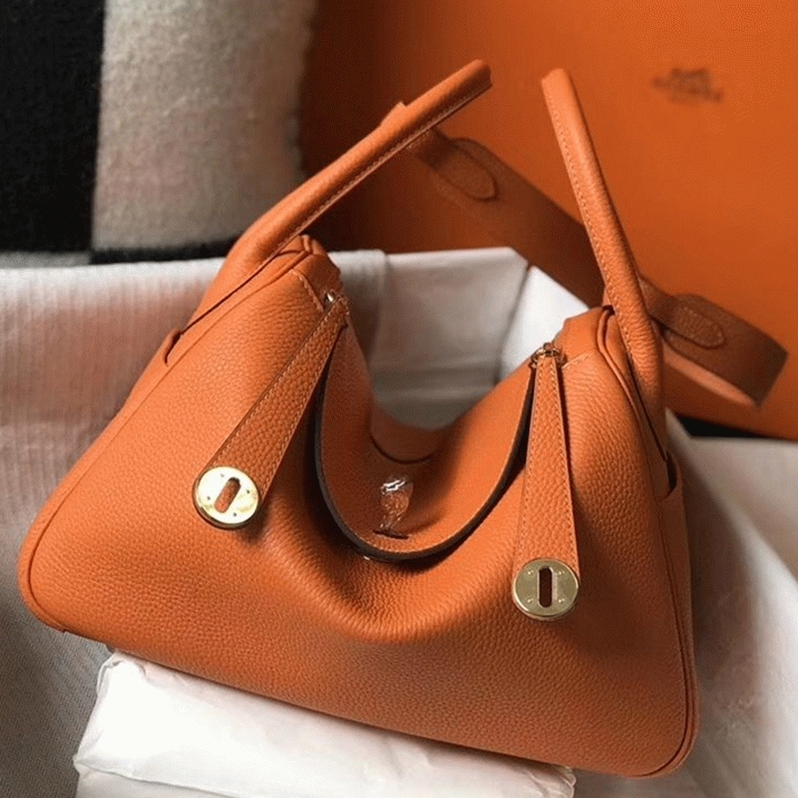 Top replica H**me5 Lindy 30cm bag in orange shade