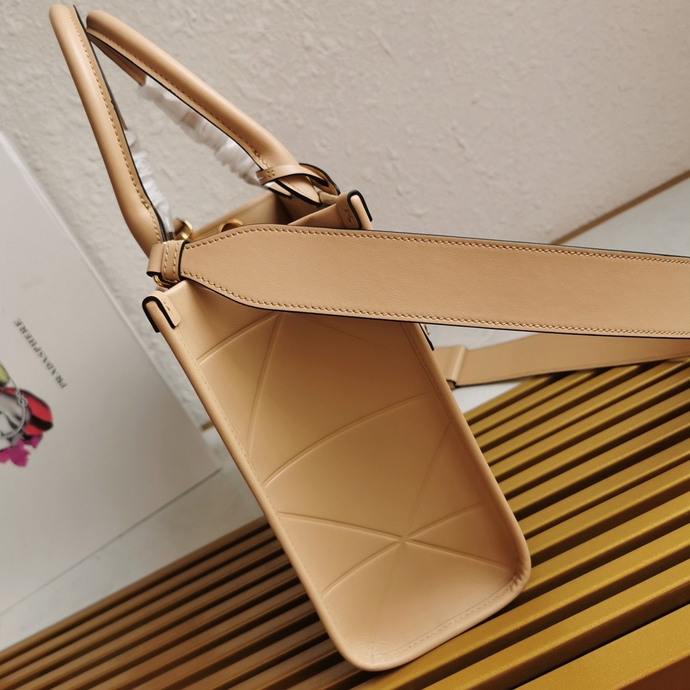 Pra*a Symbole Small Bag Imitation with Topstitching in Beige