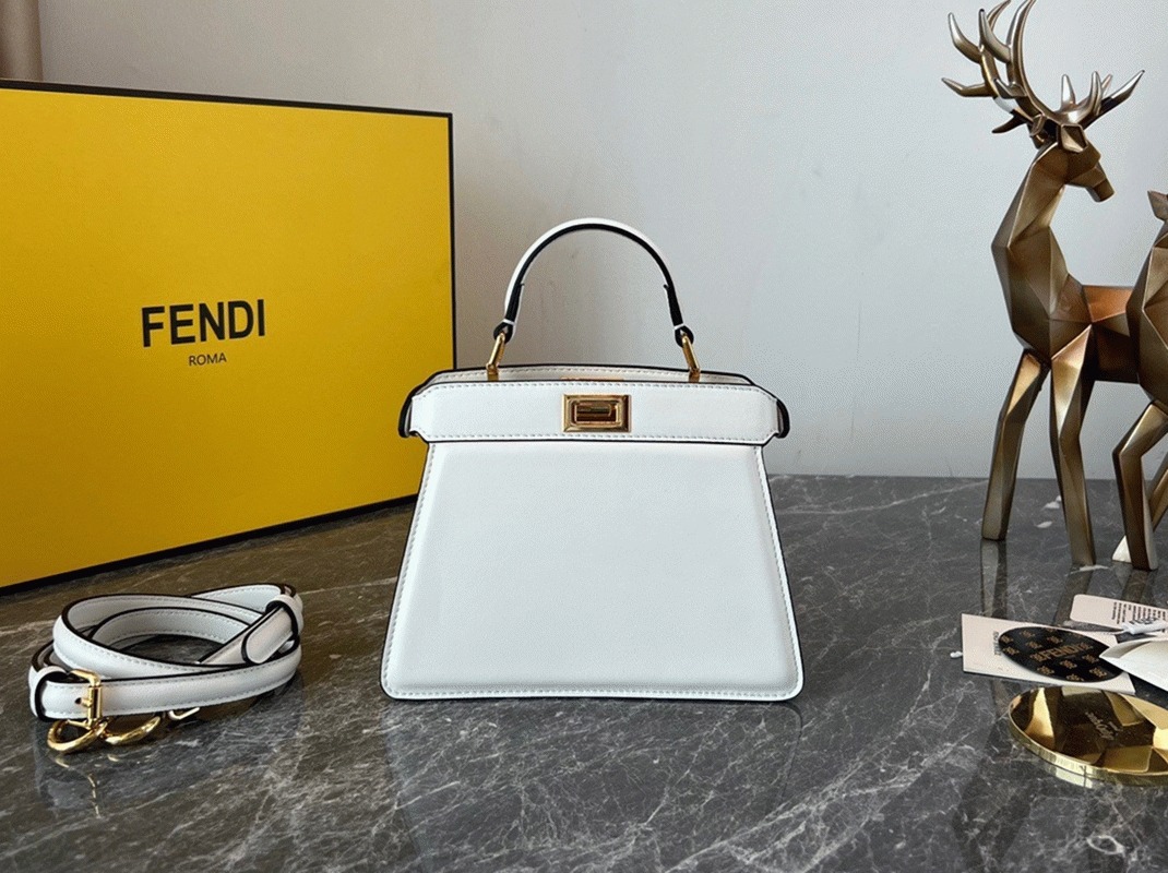 Top Quality Faux F**di Peekaboo ISeeU Petite Bag In White Nappa Leather