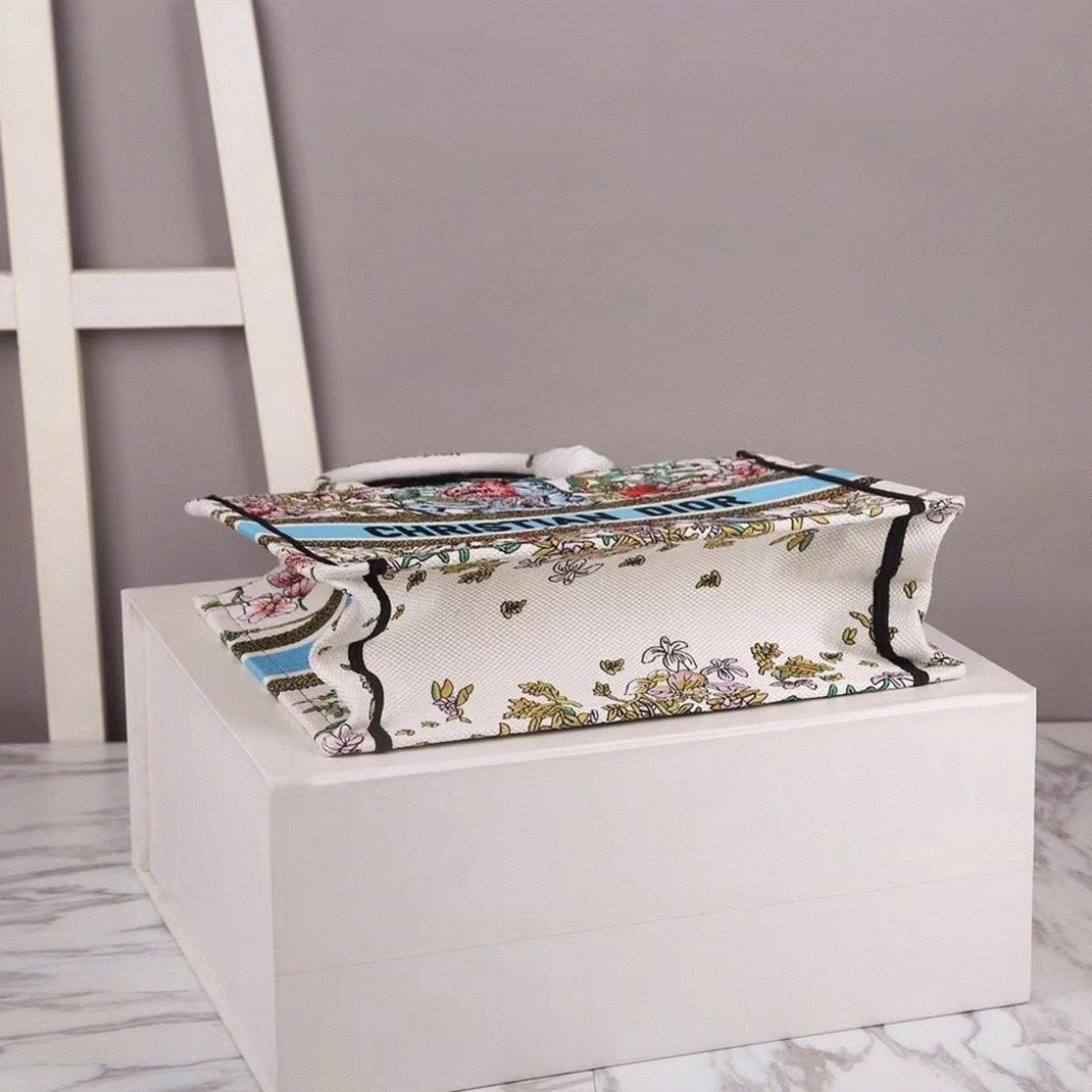 D10r Large Book Tote Bag Knockoff in Latte D-Constellation Embroidery
