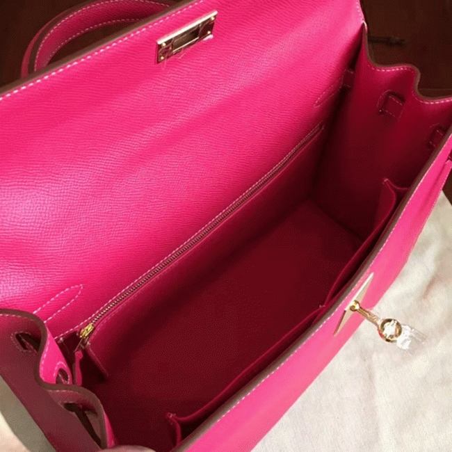 Rose Tyrien Epsom Fake H**me5 Kelly 32cm Sellier Bright Tote
