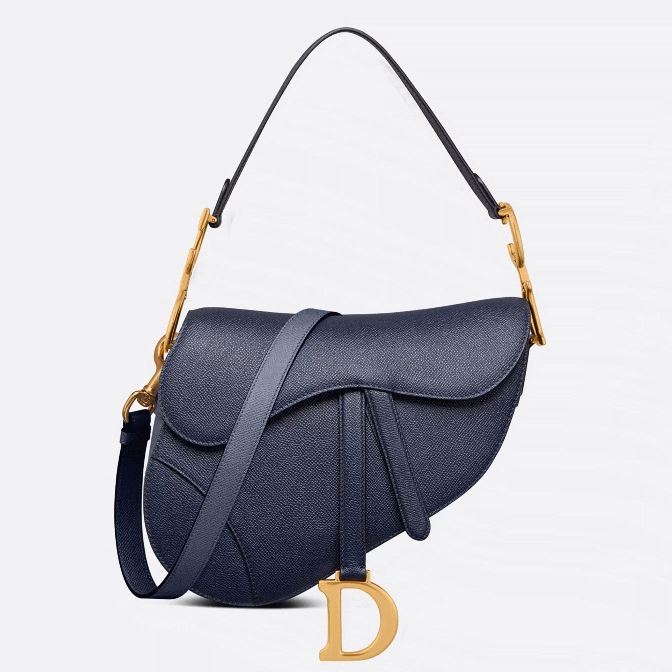 D10r Saddle Bag with Strap Replica in Indigo Blue Grained Calfskin