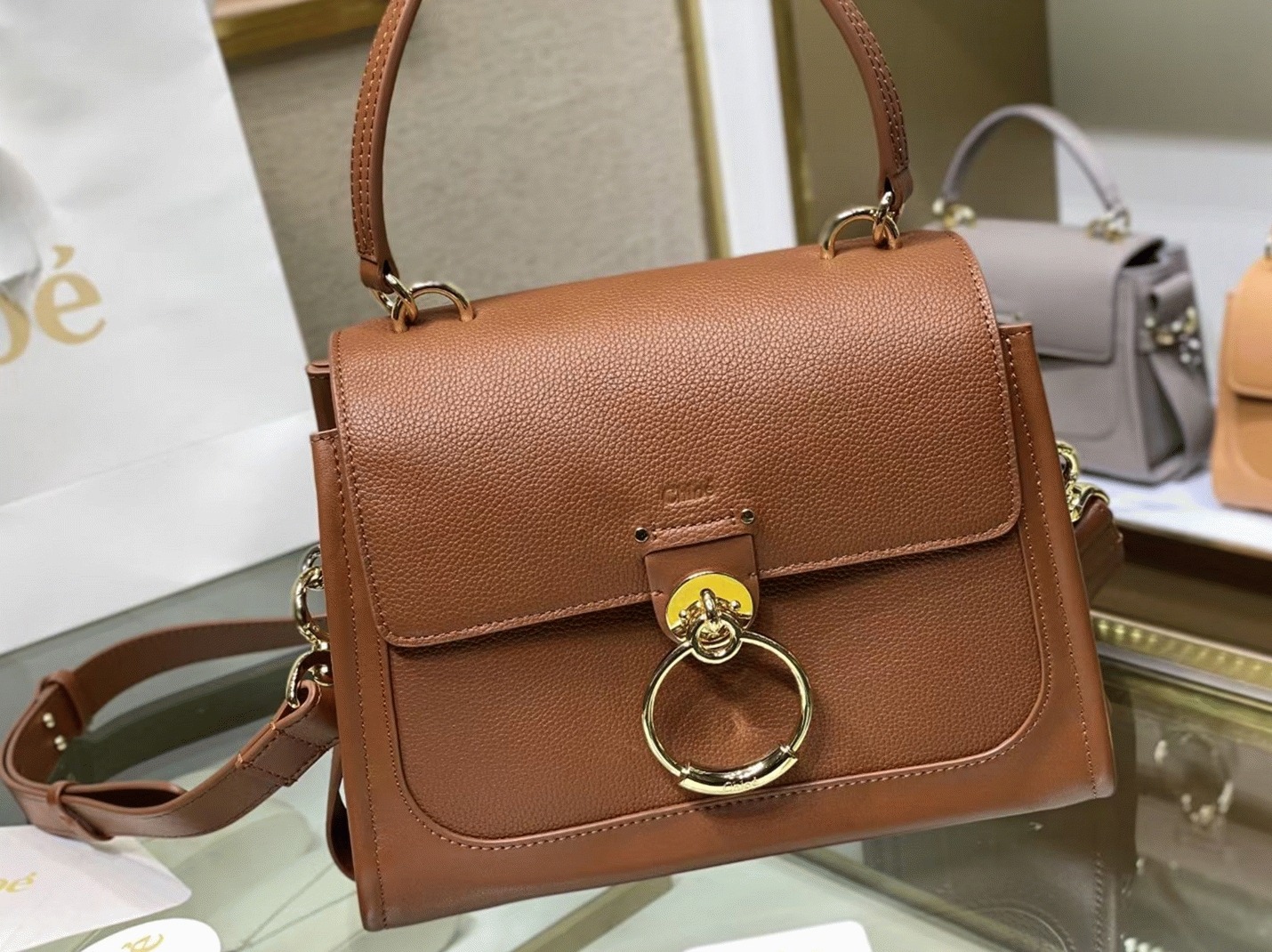 top quality fake Ch10e small tess day bag in caramel grained leather