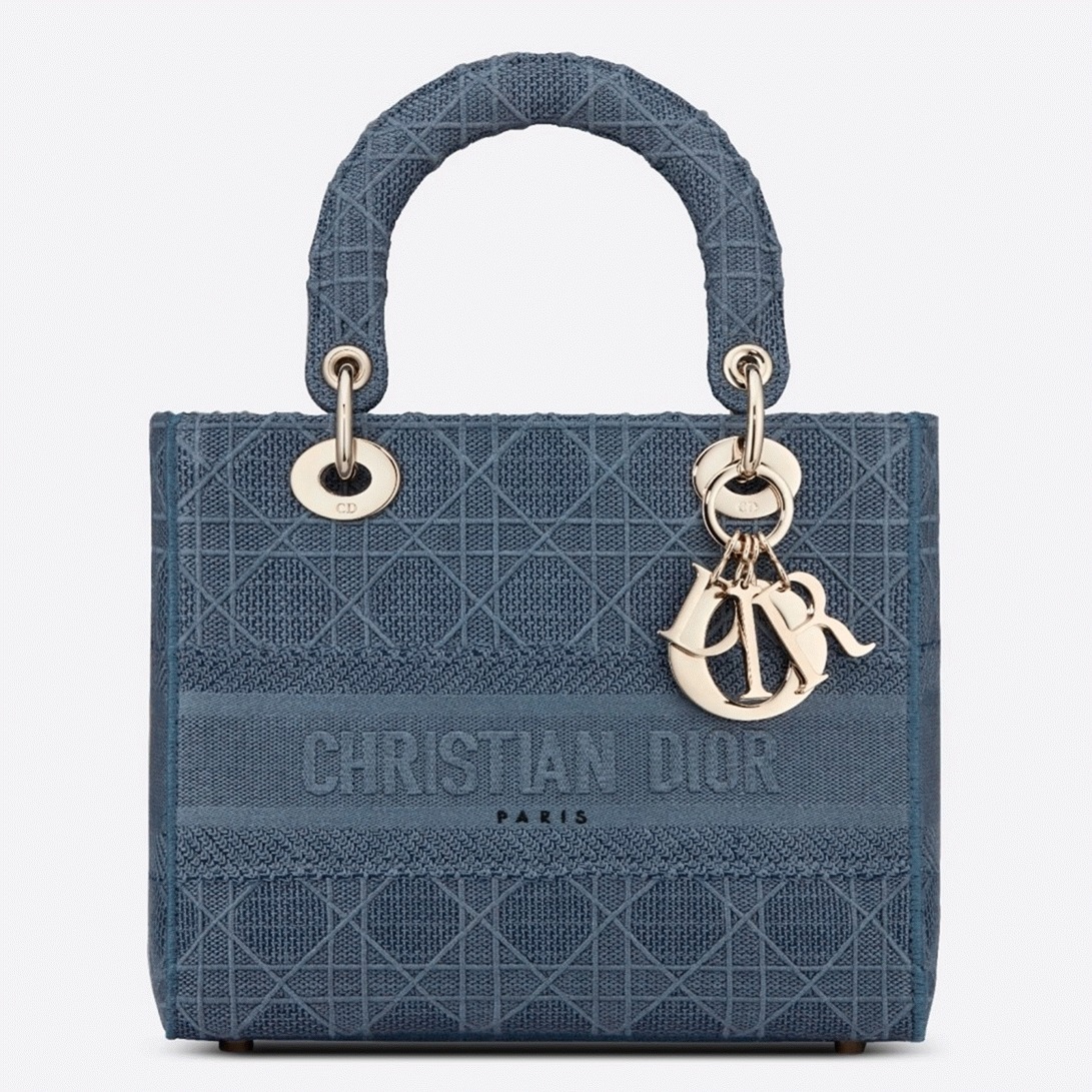 D10r Lady D-Lite Medium Bag Fake in Blue Cannage Embroidered Canvas