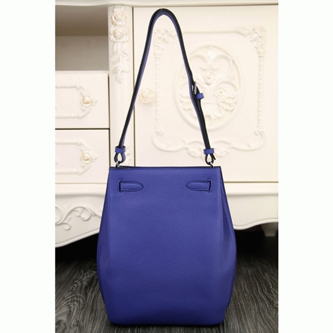 Blue Leather Knockoff H**me5 So Kelly 22cm Cool-Toned Handbag