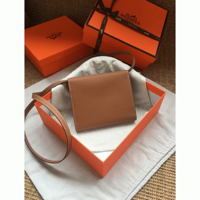Brown perfect fake H**me5 Clic wallet with strap